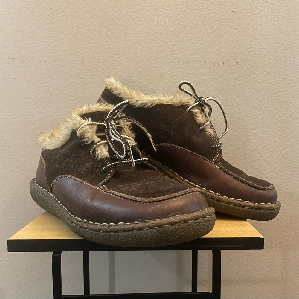 WindRiver Brown Leather & Suede Faux-Fur Lined Lace-Up Loafers – Size 9 GUC - Picture 5 of 16